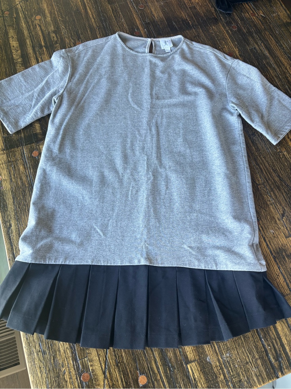 Karen Walker Heather Gray Top with Black Pleated Hem